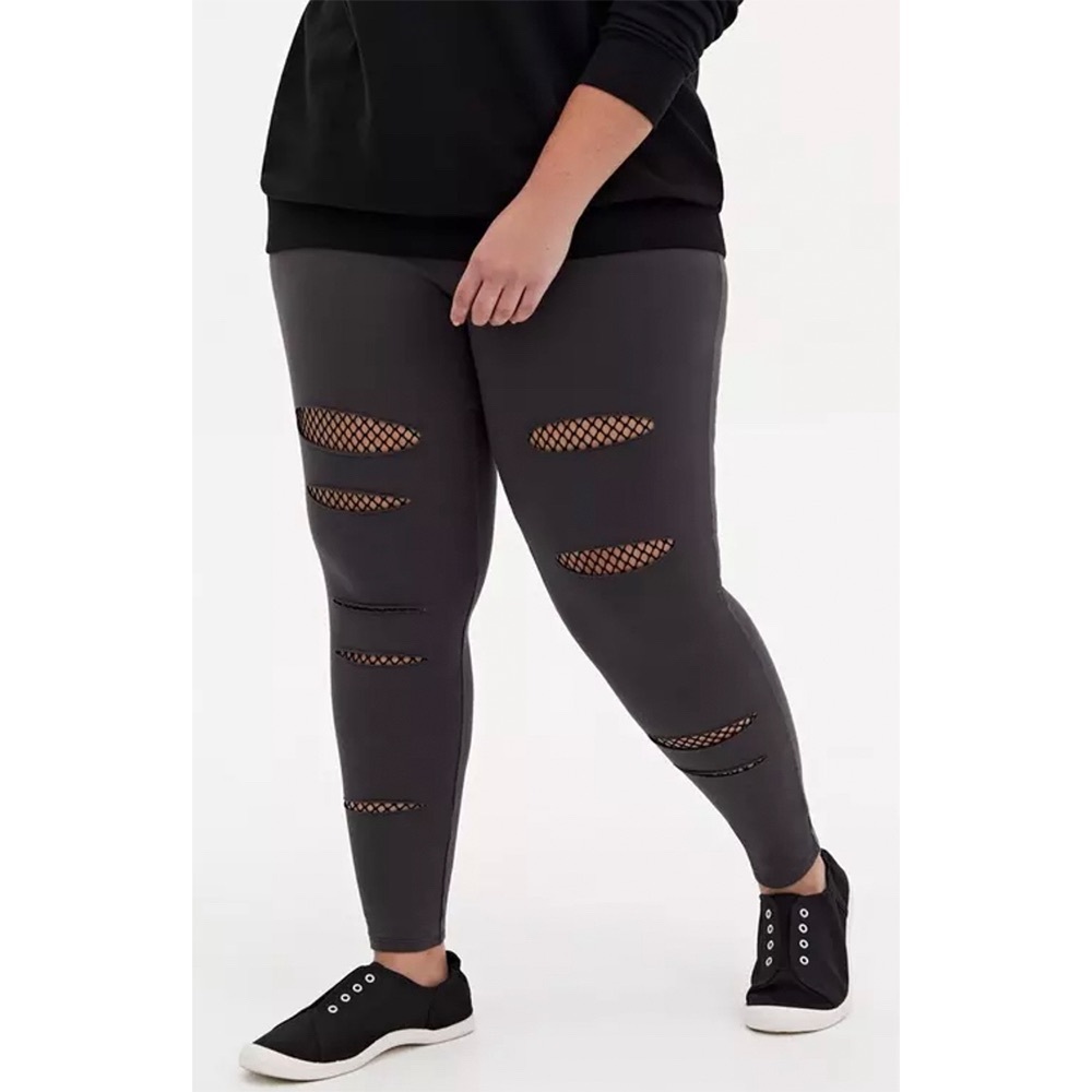 Torrid Gray Full Length Signature Waist Split Fishnet Leggings 1X